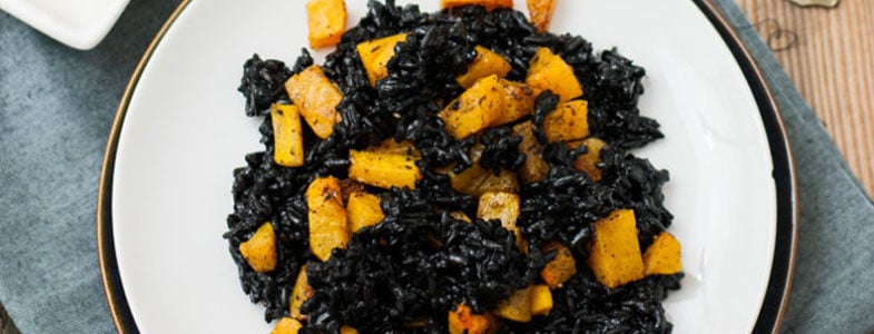recette végétarienne halloween riz noir courges