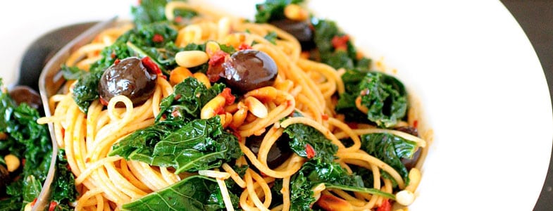 recette vegetarienne spaghettis kalamata