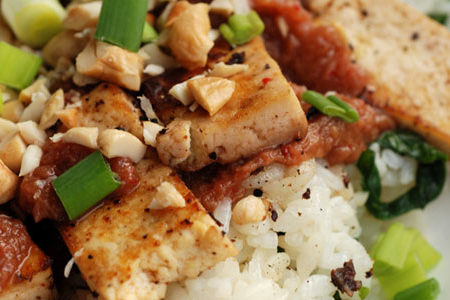 recette vegetarienne tofu marine sauce rhubarbe