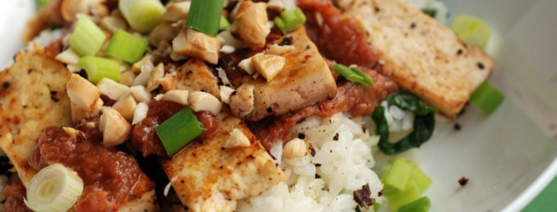 recette vegetarienne tofu marine sauce rhubarbe