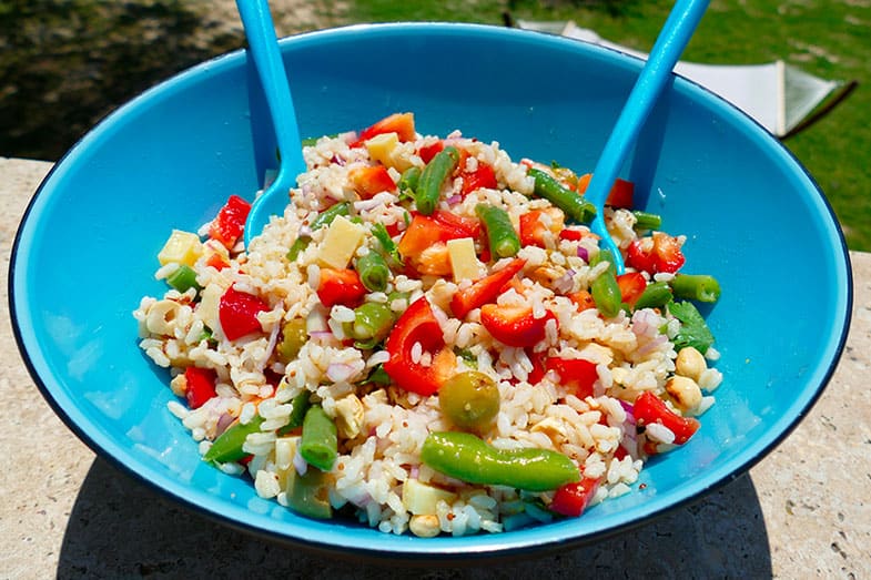 Menu végétarien|Salade de riz aux haricots verts et noisettes