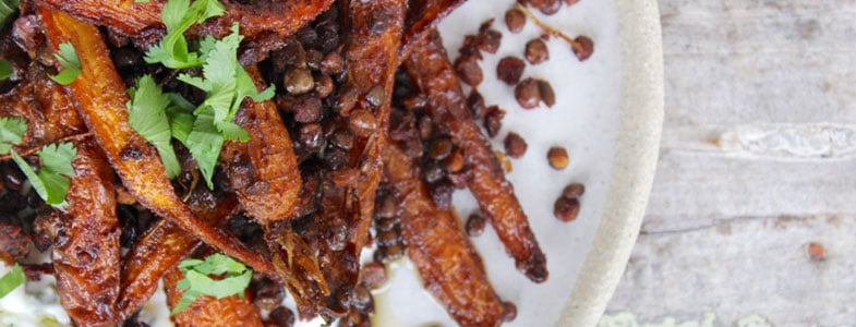 Recette végétarienne carottes rôties lentilles croustillante