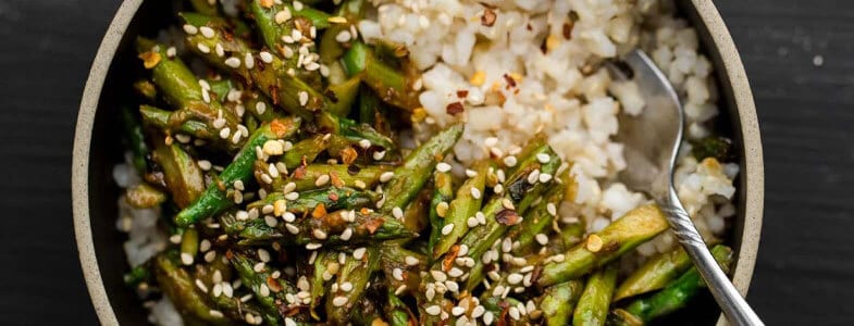 Riz et asperges sautées sauce miso