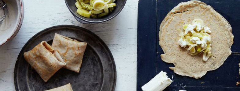 Recette végétarienne – galettes de sarrasin à la fondue de poireau et chèvre