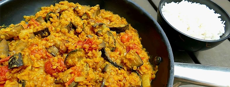 Curry de lentilles corail aux aubergines